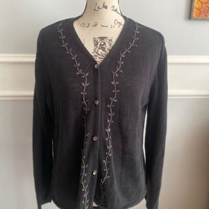 Embroidered Black Cardigan Sweater